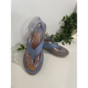 B.O.C Womens Blue Faux Leather Flip Flops Size 8